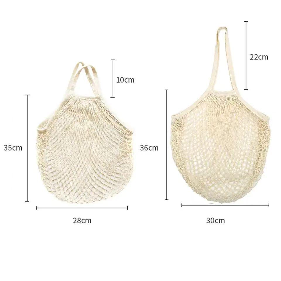 Beige Handheld Woven Mesh Shopping Bag - Polyester Cotton, Fruit Shoulder Tote