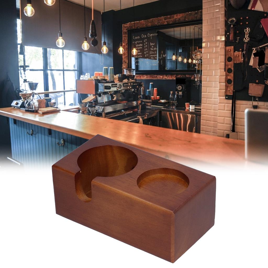 2 Hole Coffee Tamper Holder Beech Coffee Handle Mat Pad Stand for Home Restaurant(BuiltIn )