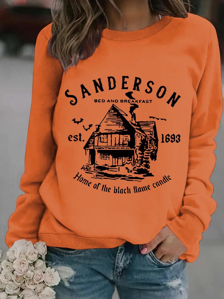 Women's Autumn/Winter Casual Long-Sleeved Round Neck Sander House Print Pullover Sweatshirt Hoodie