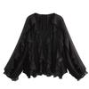 Chiffon Ruffled V-Neck Shirts Top Women Blouse Tee 2026 Summer Sheer Lace-Up High Waist Blouse Elegant Female Shirts Tops