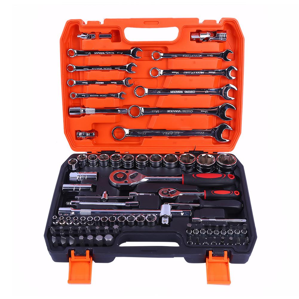 82 PCS Socket Wrench Set Ratchet Wrench Set 1/4 &1/2inch Socket Wrench Tools Set Tool Box Kit for Auto Repairing and Household China Mainland