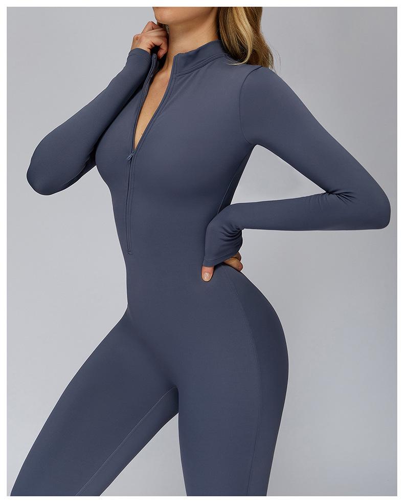 Plush Zipper Jumpsuit - Warm, Slimming, Long Sleeve Sportswear for Winter & Autumn
