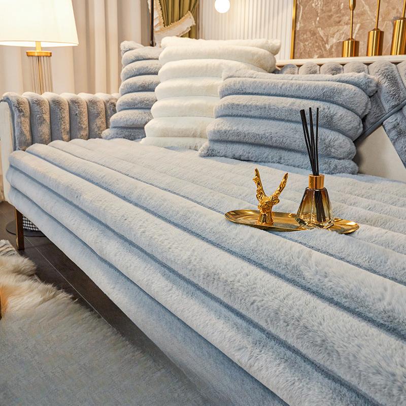 Rabbit Plush Sofa Cushion Winter Thickened Sofa Cover Universal Seat Cushions Sofa Cover Towel Anti-Scratching