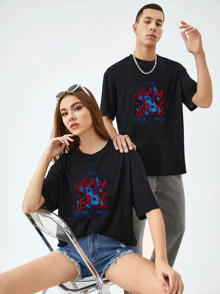 Gothic Blossom Unisexga Women T-shirts Y2k Hip Hop Short Sleeve Tees Shirts Oversized Loose Summer Cotton 100% T Shirts Clothes