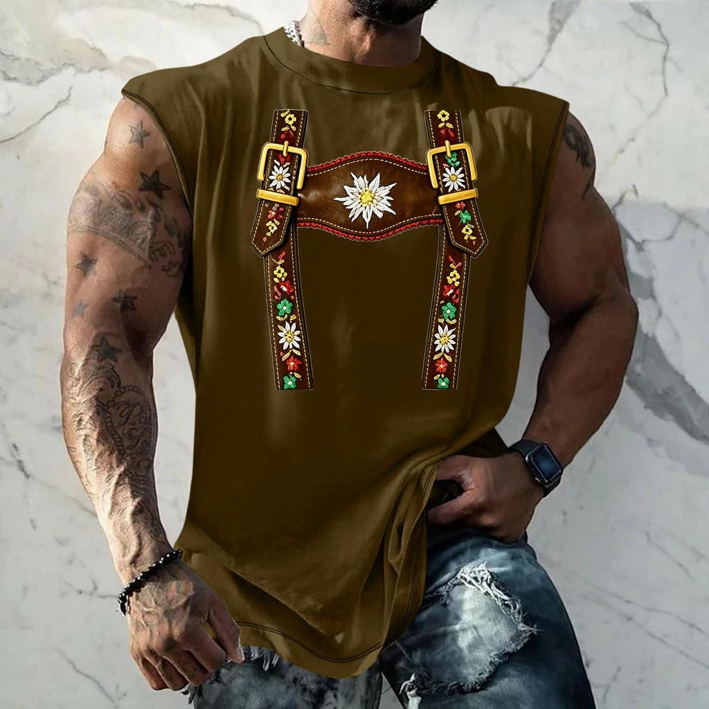 Men Sleeveless Tank Top Loose Fit Casual Streetwear Printed Texture Pattern Summer Vest for Outdoor Sports and Daily Wear