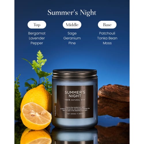 M&SENSE Aromatherapy Candle, Mini Candle, Summer's Night Scent, 50-Hour Burn Time, 200g, Soy Wax Jar Candle, Relaxing Gift for White Day, Valentine's