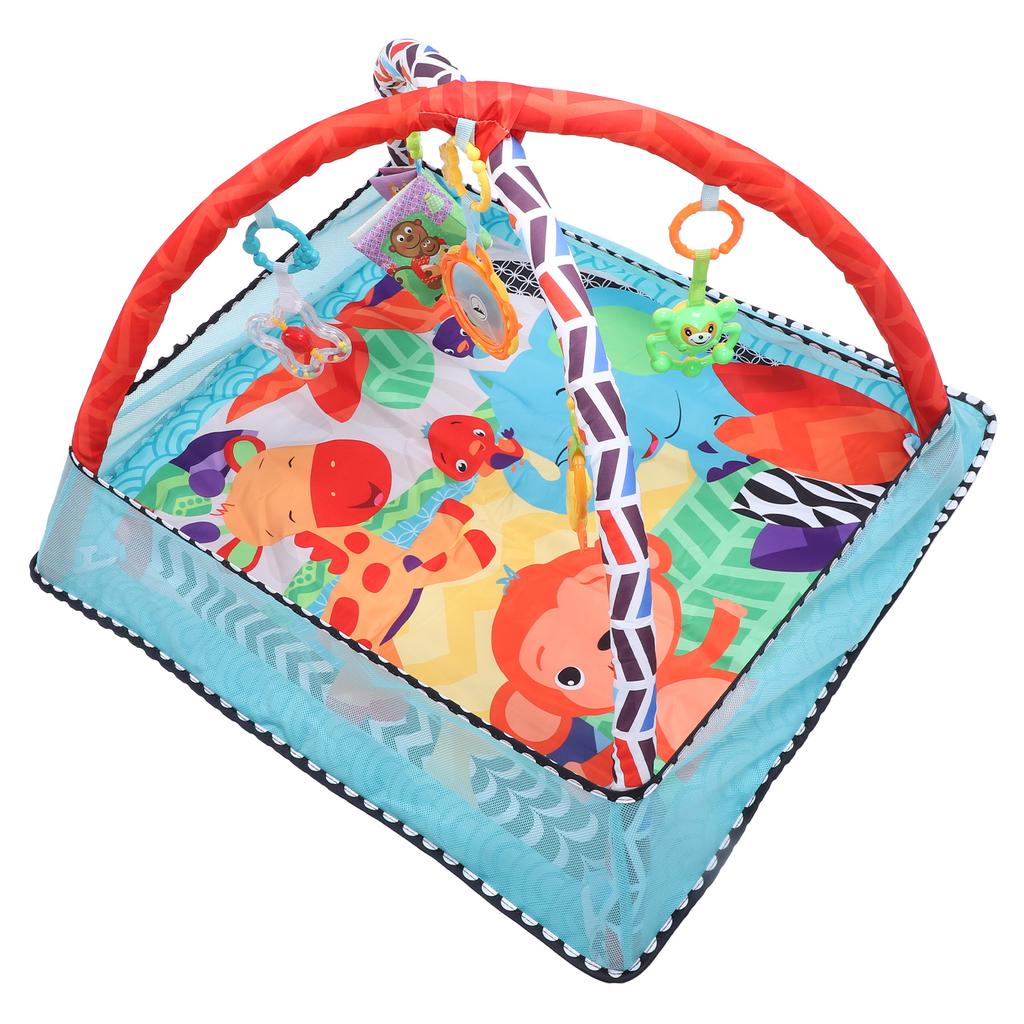 Baby Gym Spielmatte mit Stoffbuch Rasseln Spiegel Sensorische Motorische Entwicklungsförderung Baby Bauchzeit