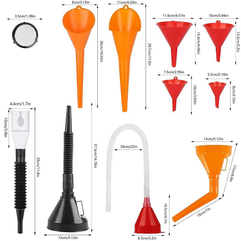 Automotive Plastic Funnel Set Wide Mouth Fuel And Oil Multi-Use Flexible Right Angle Funnels For Water Coolant And Engine Oil