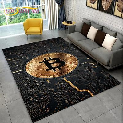 3D Bitcoin Virtuele Valuta Gebied Tapijt Groot, Tapijt Tapijt voor Woonkamer Slaapkamer Bank Speelkamer Deurmat Decor, Kind Antislip Vloermat