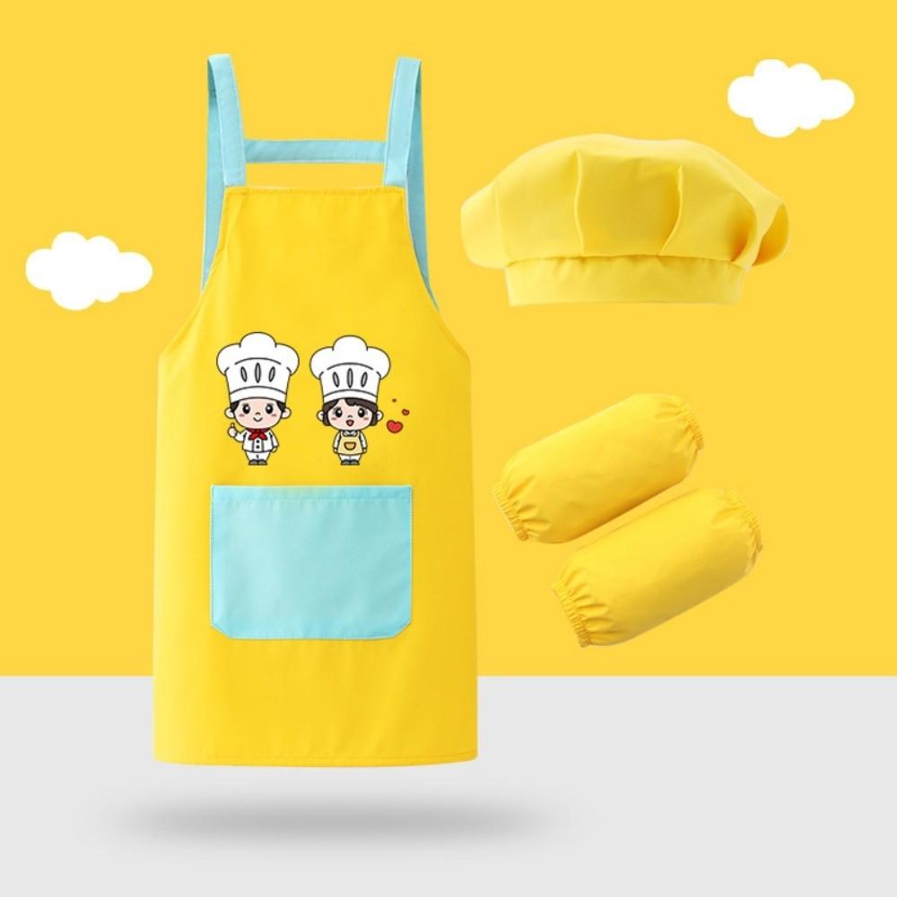 New Cartoon Kids Apron Arm Sleeve Hat Children's Bib Chef Cap Waterproof Chef's Uniform Baking