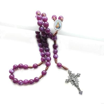 62KD Vintage Rosenkranz Katholische Gebetsperlen Halskette Christus Jesus für Kreuz Anhänger Hals