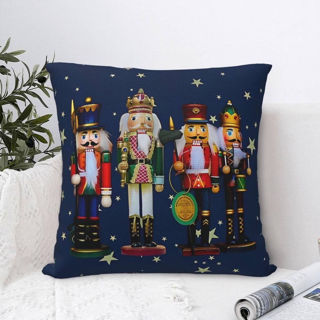 Holiday Nutcrackers Christmas Tree Pillowcase Printed Polyester Cushion Cover Decoration Pillow Case Cover Car Zipper 18''