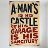 Vintage A Man's Garage Is His Sanctuary Metal Tin Sign, Retro Humorous Masculine Home Decor Plaque for Man Cave Bar Man's Space