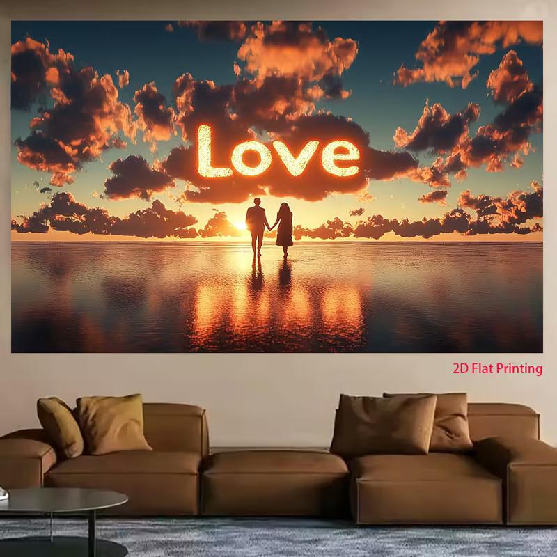 2D Love Sunset Couple Backdrop Romantic Photography Background