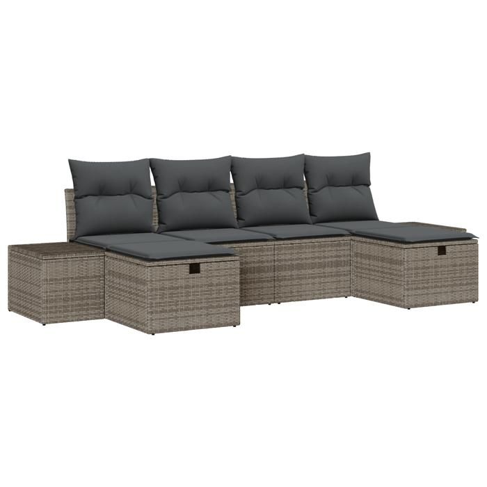 VidaXL Ensemble de canapé de jardin 6 pièces avec coussins gris en rotin poly 3359418