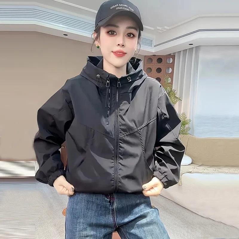 Fashion Hooded Short Jacket Women Streetwear Double Zipper Coat Casual Loose Outerwear Students Jackets Spring Autumn
