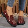Women's Round-Toe Stone-Texture Thick-Soled Slip-On Loafers, British Style, Available In Large Sizes.