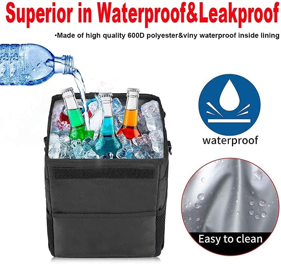 Waterproof Car Trash Can Leakproof Dustbin with Lid Storage Pockets Multipurpose Vehicle Garbage Bin for SUV