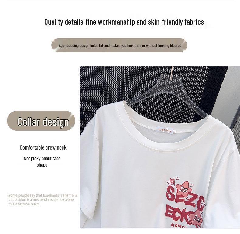 Women's Plus Size Loose-Fit Mid-Length Short-Sleeved Round Neck T-Shirt (660)