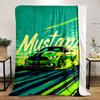 Green Mustang Drifting with Dynamic Streaks and Bold Typography Design. for All Seasons Blanket Lunch Break Throw Gift