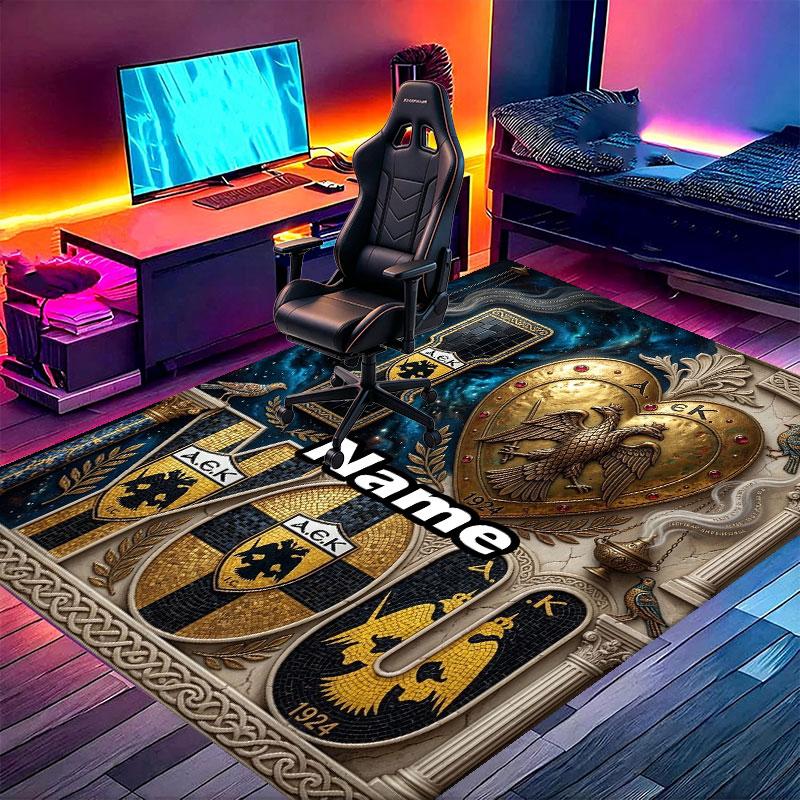 Custom Name Personalized AEK Athens FC Print Carpet, Versatile Home Decor Rug, for Playroom, Apartment, Balcony, Entryway, Hallway Gift