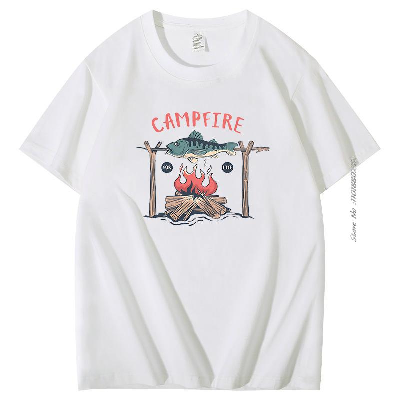 Summer Outdoors Street Fashion Camping Campfire Graphic Cotton Tshirt Harajuku Streetwear Tees Tops Short Sleeve Tshirts