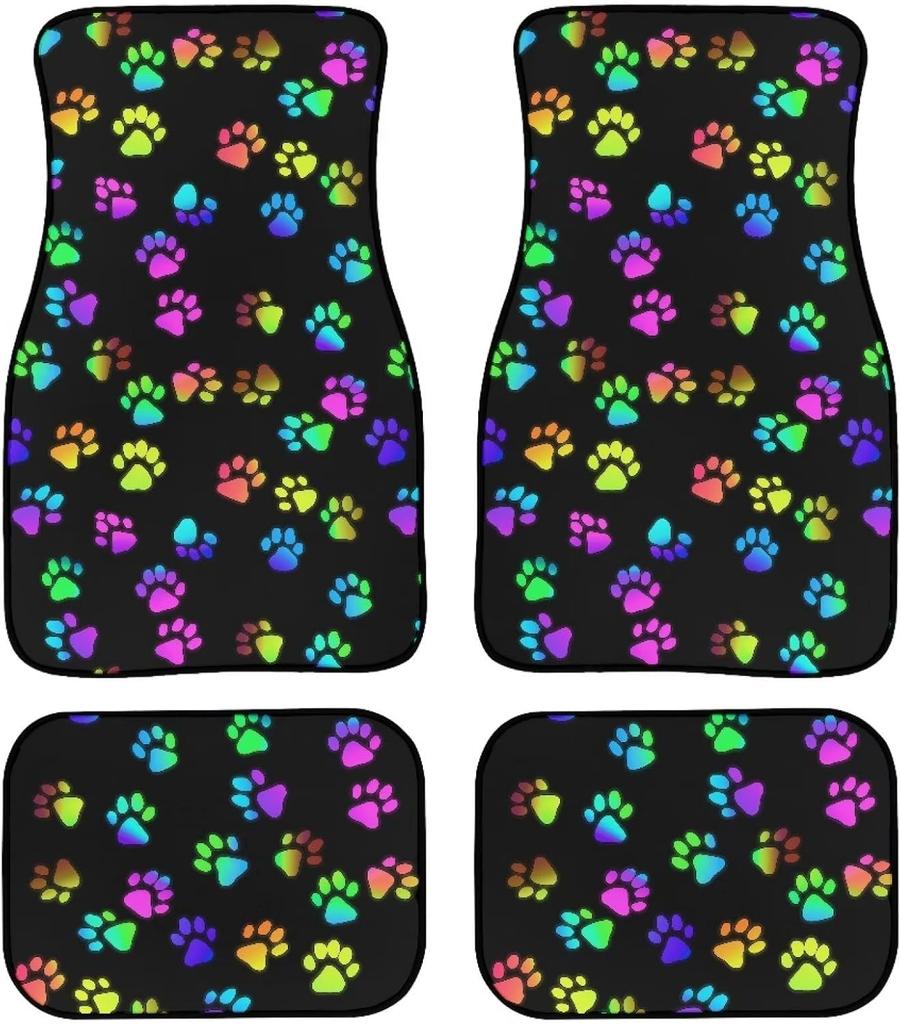 Universal Fit Auto Carpet Floor Mats Set of 4 for Women Girls Decorative Boho Floral Print Car Floor Mats Front & Rear Liners Set