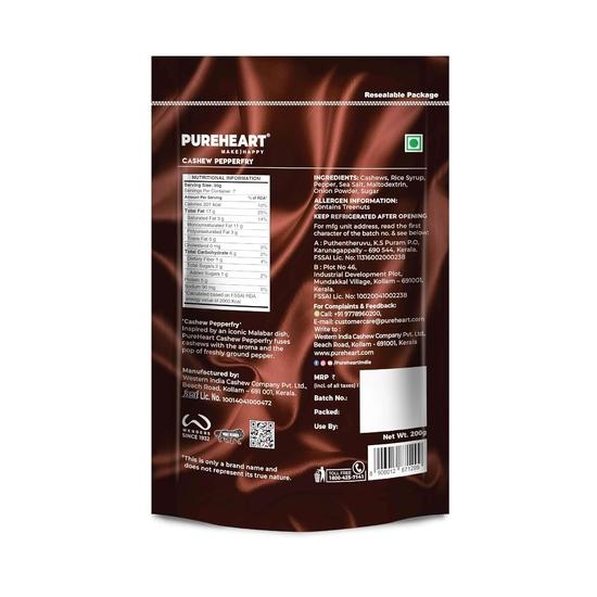 Pureheart Nutreat Pepperfry Cashews (200 Gm) Inspired by Iconic Malabar Dish, Premium Salted Black Pepper Cashew Nuts/Kaju Dry Fruit