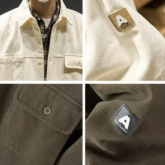 Men Jacket Lapel Long Sleeve Flap Pockets Solid Color Coat Loose Fit Buttons Placket