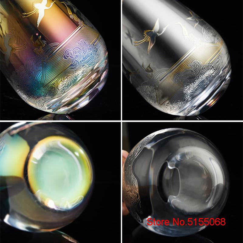 500ml Royal Court Red-crowned Crane Glass Chinese Style Drink Cup Gold Silver Burning Lucky Whisky Tumbler Beer Mug Water Teacup
