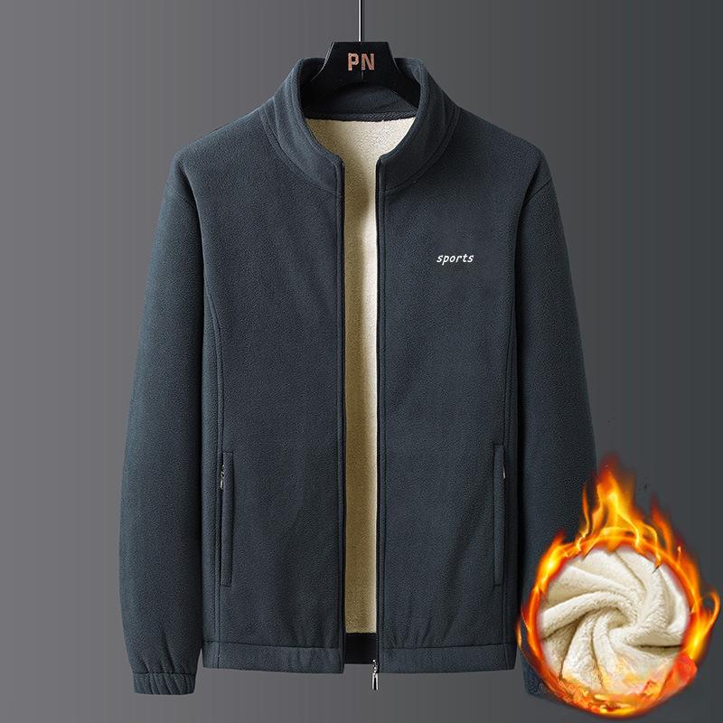 Large Size Fleece Jacket for Men's Double-sided Velvet Autumn and Winter Plus Velvet Thickened Warm Fleece Plush Lamb Velvet Stand Collar Jacket