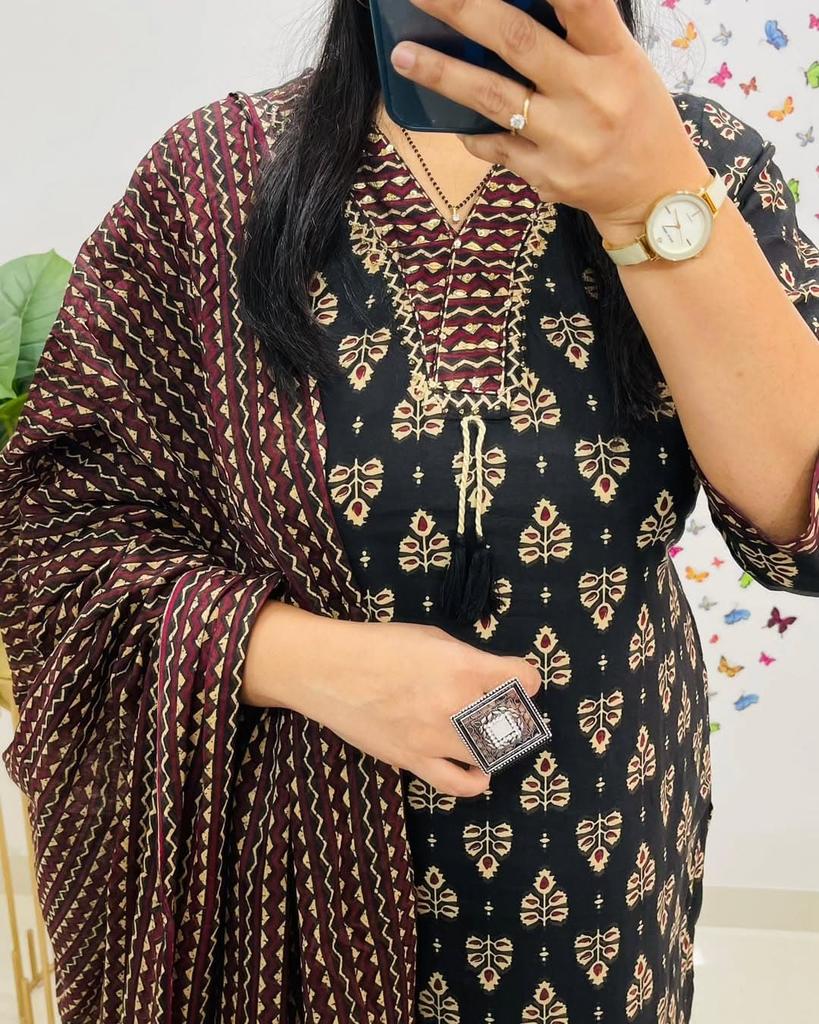 Party Wear Designer Cotton Kurta Pant Dupatta Set Indian Pakistani Top Tunic Kurti Salwar Suit