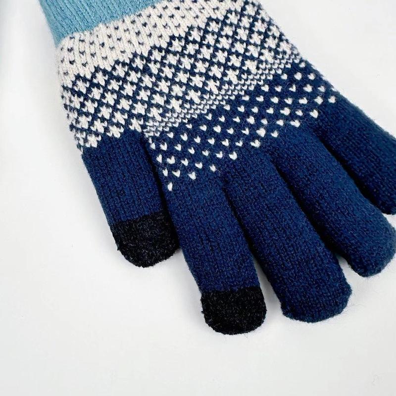 Warm Knitted Gloves for Men Winter Double Layer Thickened and Velvet for Cold Protection