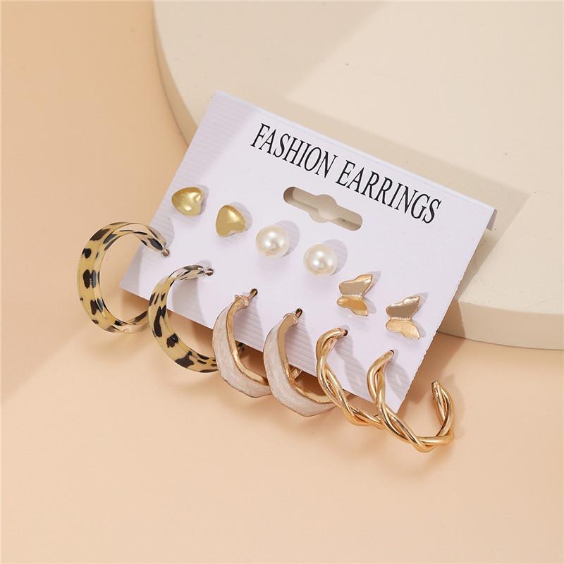 Modyle Vintage Pearl Butterfly Leopard Acrylic Earring Set For Women Girls Heart Earrings Elegant Wedding Party Jewellery