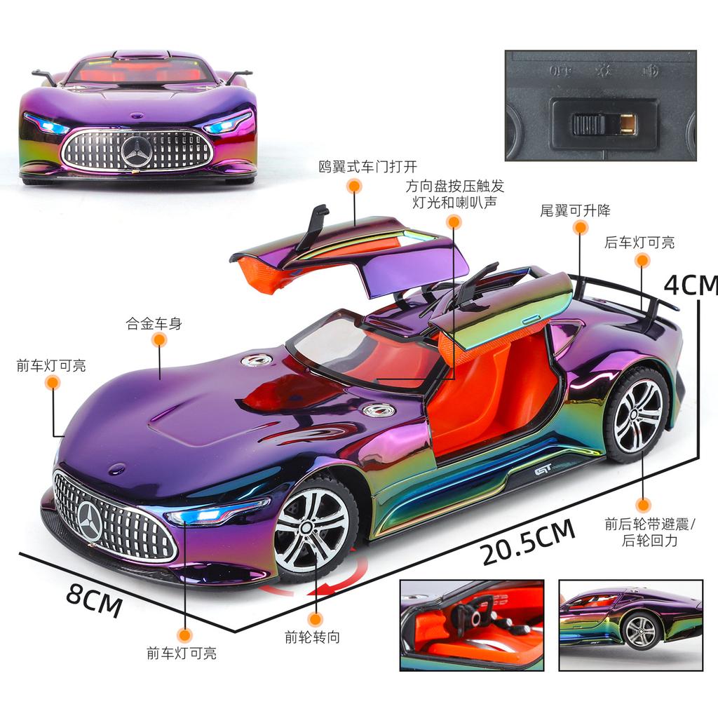 Simulation 1/24 Benz Vision GT Alloy Car Model with Sound Light Pullback Children Boy Diecast Toy Vehicle Gift Miniature Voiture