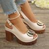 Sexy Patent Leather Thick High Heeled Sandals Women Metal Ring Peep Toe Platform Sandles Woman Summer