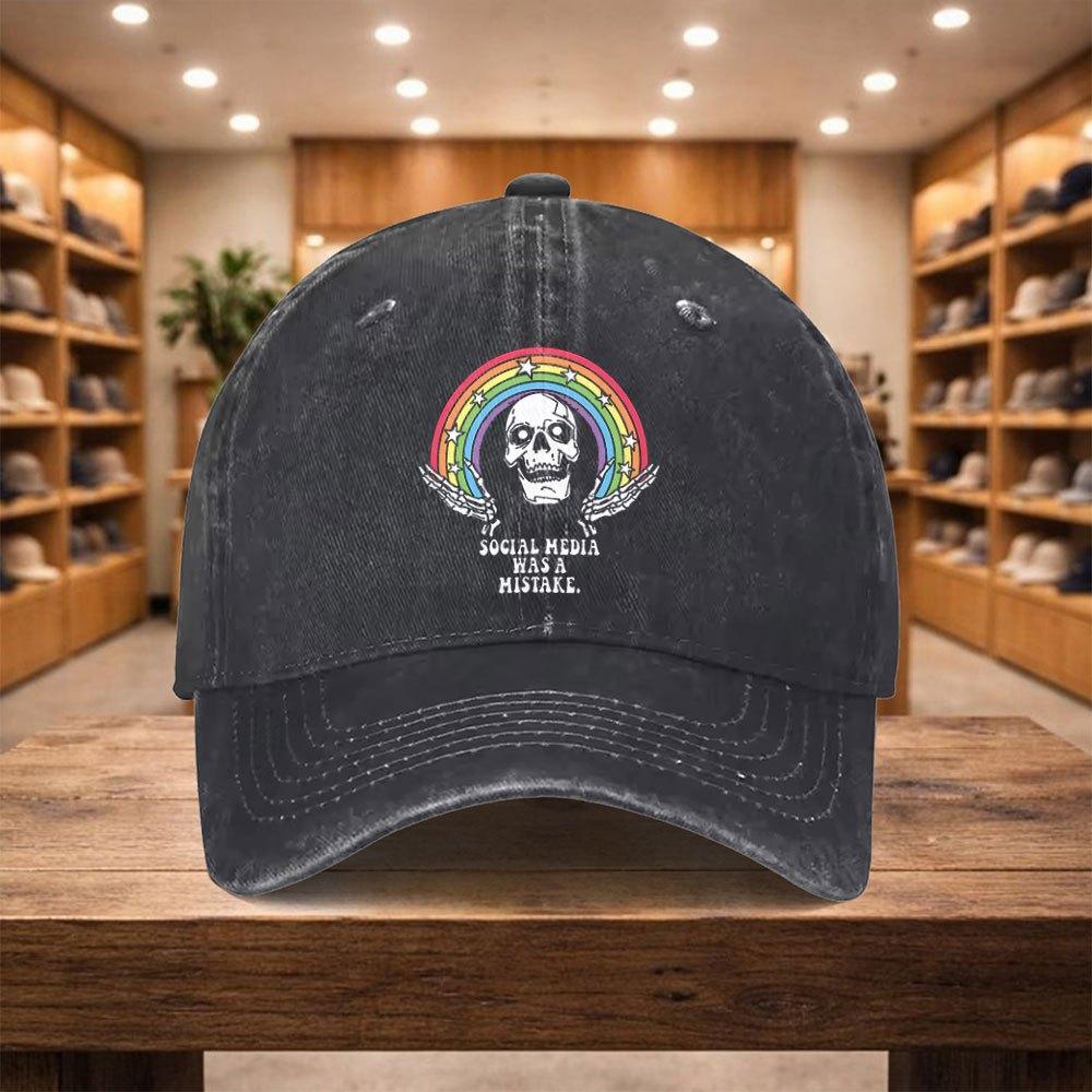 Rainbow Skull Baseball Cap Unisex Adjustable Casual Hat for Vacation Travel Street Style