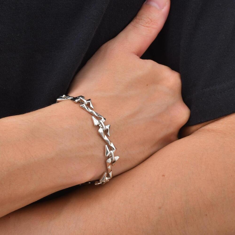 Rock Punk Chain Bracelet for Men,Silver Tone Stainless Steel Chunky Adjustable Chain Wristband,Hip Hop Streetwear Jewelry