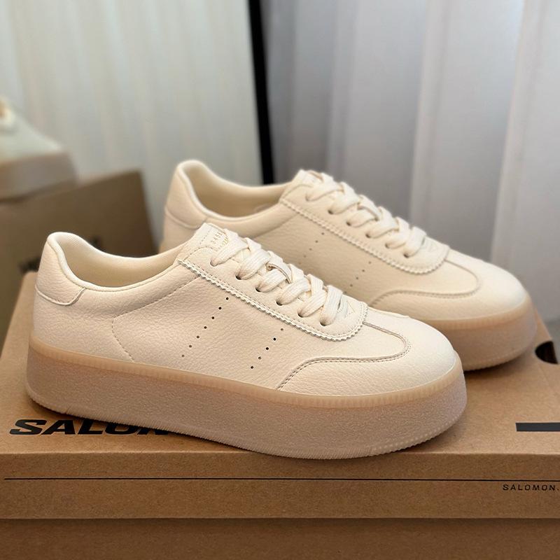 

Sheepskin version! Classic round head platform sneakers Korean casual leather lace-up little white shoes German training board shoes women 40