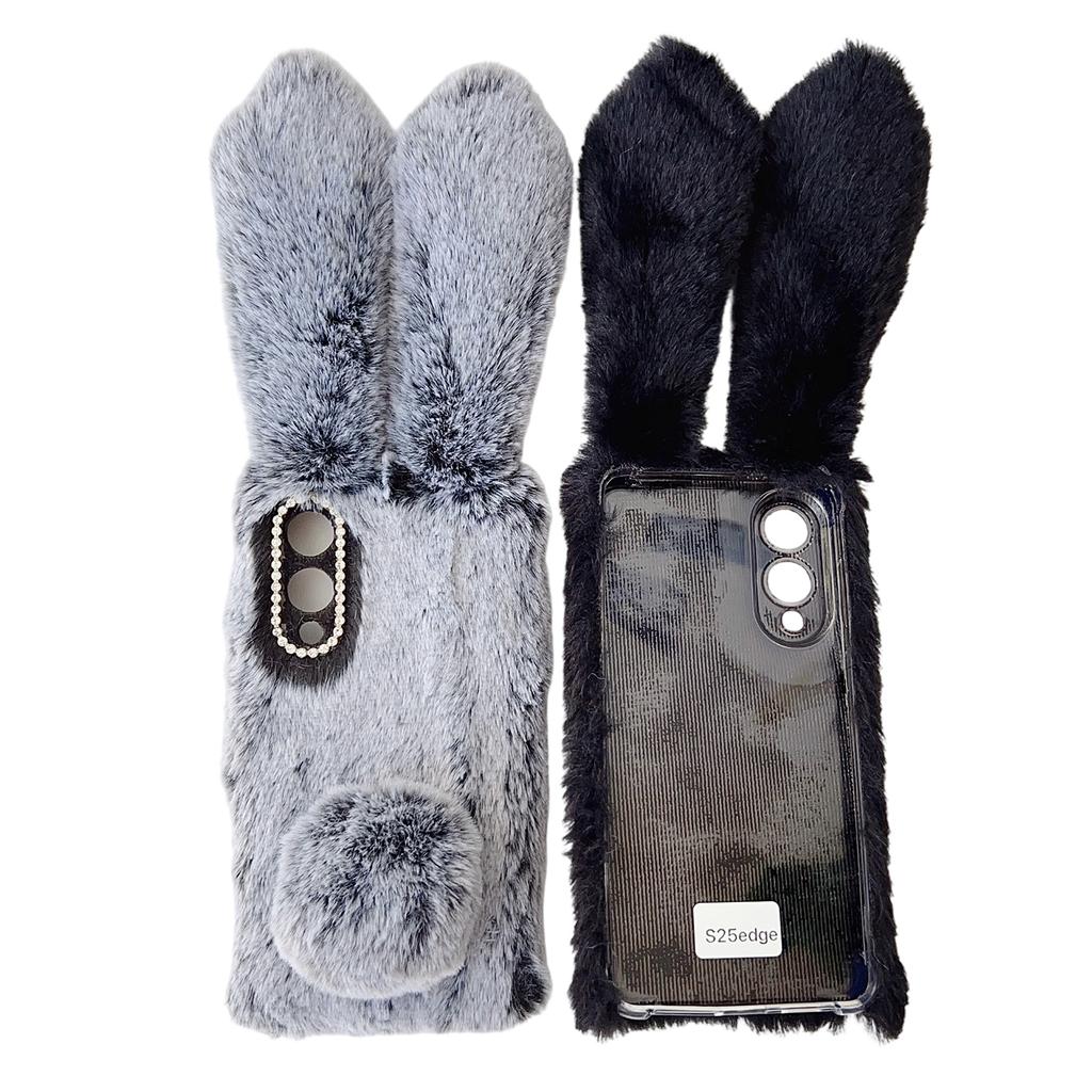 For Samsung Galaxy S25 Edge Case Plush Cute Bunny Winter Fluffy TPU Phone Cover