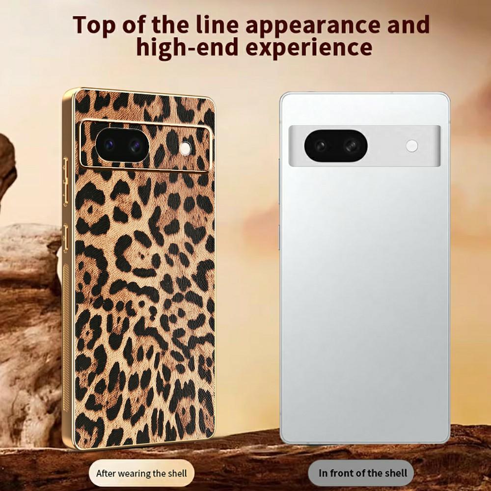 For Google Pixel 8a Case Leopard Print PU Leather Coated PC+TPU Electroplating Phone Cover