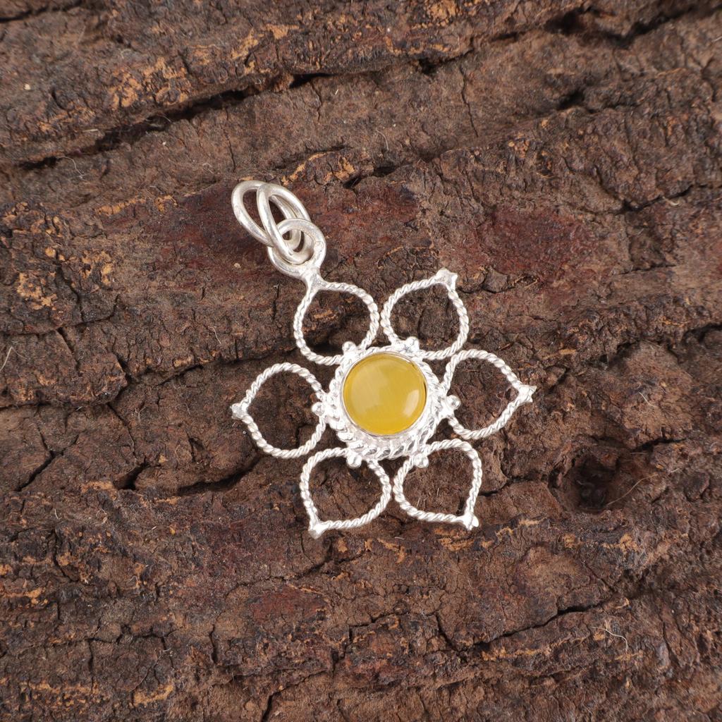 Round Yellow Cat'S Eye Stone 925 Silver Anniversary Sisters Day Pendant Jewelry PP-18-40