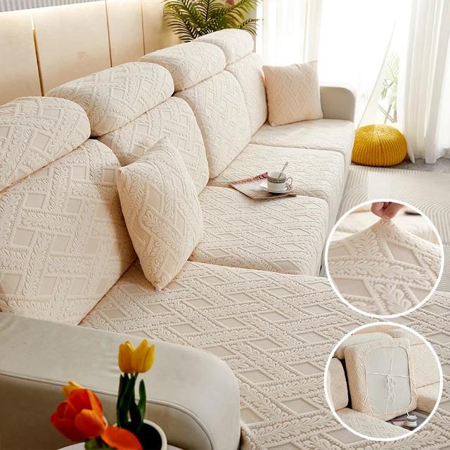 Jacquard Stretch Sofa Seat Cover Living Solid Color Sofa Cushion Cover Washable Spandex Furniture Protector L-Shaped Sofa Cover