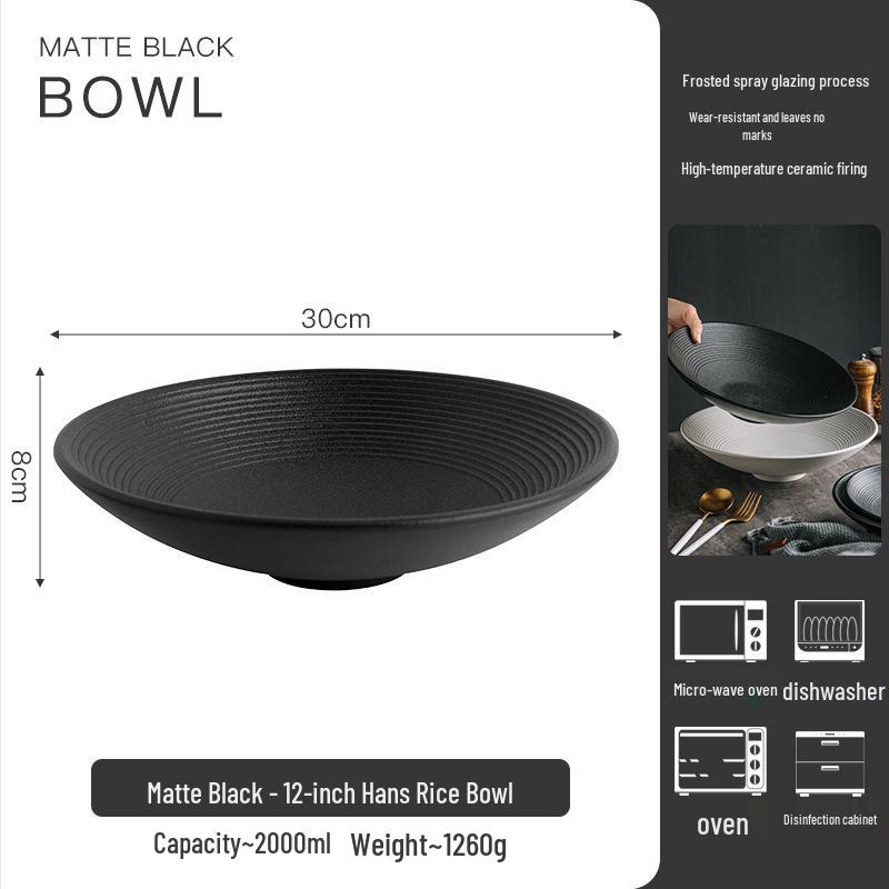 Conical Ceramic Salad & Ramen Bowl - Large Serving Dish for Home or Restaurant Use