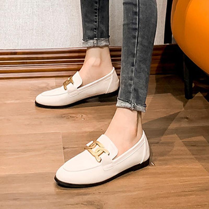 Flache Schuhe für Damen, Damenmode, Slipper, Metallkettendekor, lässig, niedriger Absatz, Oxford-Schuhe, runde Zehenpartie, Top-Qualität