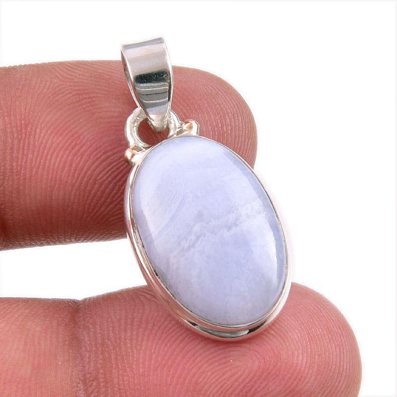 

Natural Blue Lace Agate Gemstone Handmade 925 Solid Silver Pendant 1.50 A1f48