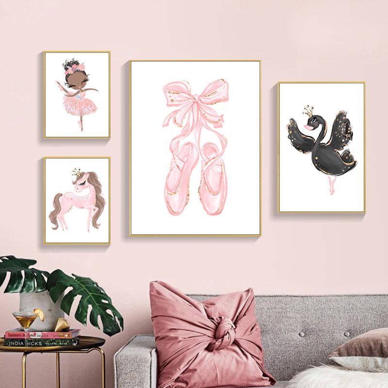 Nordic Ballet Princess Nursery Poster Unicorn Wall Art Canvas Painting Swan Wall Pictures For Children Room Kid Cuadros Decor