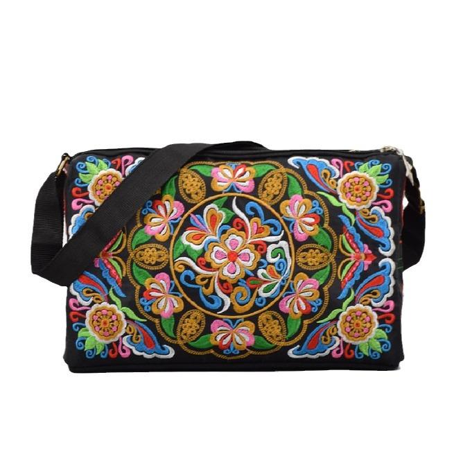 Flowers Embroidery Canvas Crossbody Bag for Women Messenger Bag Cellphone Pouch Purse Women's Small Shoulder Bags Crossbody Satchel