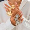 Exaggerated Style Imitation Pearl Flower Finger Ring, Fashionable Texture Metal Butterfly Open Ring