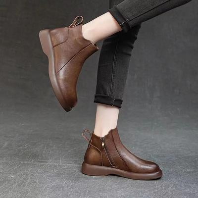 Fashion Booties Runde Kappe Leder Stiefeletten für Frauen Pelz Frau Kurze Schuhe Flache Mode 2024 Chic und Elegante Hohe Qualität Herbst Heißer